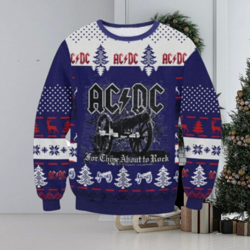 ACDC For Those About To Rock Signature Cannon Knitted Purple Christmas Ugly Sweater 2024