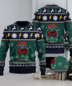 ACDC For Those To Have A Great Christmas Xmas Wreath Knitted Green Ugly Christmas Sweater