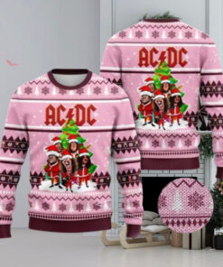 ACDC Funny Band Graphics Vintage Knitted Pink Christmas Ugly Sweater