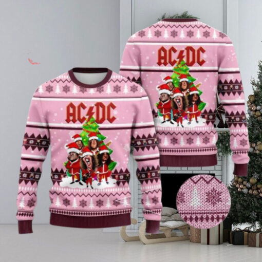 ACDC Funny Band Graphics Vintage Knitted Pink Christmas Ugly Sweater