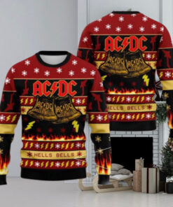 ACDC Hells Bells Flames Graphics Thunder Pattern Knitted 2024 Christmas Ugly Sweater