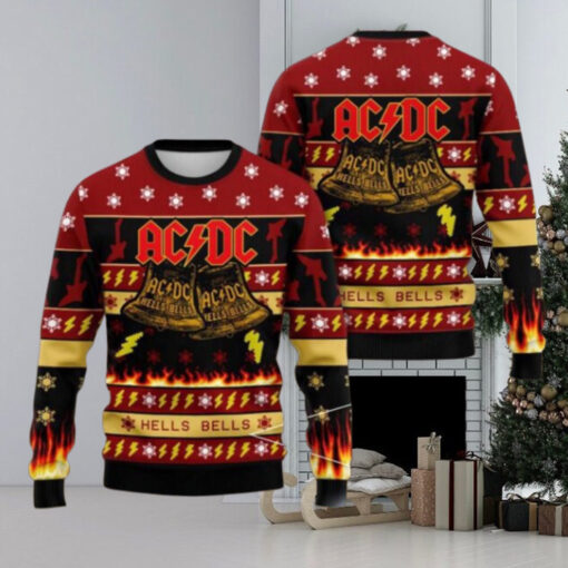 ACDC Hells Bells Flames Graphics Thunder Pattern Knitted 2024 Christmas Ugly Sweater