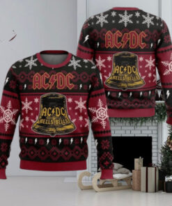 ACDC Hells Bells Signature Big Cracked Bell With Snowflakes Pattern 2024 Ugly Christmas Sweater