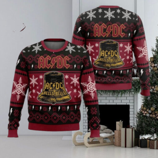 ACDC Hells Bells Signature Big Cracked Bell With Snowflakes Pattern 2024 Ugly Christmas Sweater