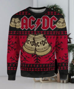 ACDC Hells Bells Signature Symbol With Snowflakes Pattern Black And Red Ugly Christmas Sweater 2024