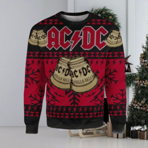 ACDC Hells Bells Signature Symbol With Snowflakes Pattern Black And Red Ugly Christmas Sweater 2024