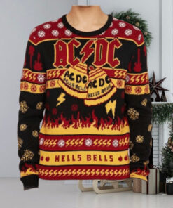 ACDC Hells Bells With Band Iconic Logo And Symbols Official Knitted Christmas Ugly Sweater