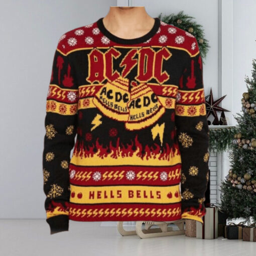 ACDC Hells Bells With Band Iconic Logo And Symbols Official Knitted Christmas Ugly Sweater