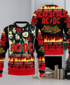 ACDC High Way To Hell Xmas Pattern Knitted Black And Red Ugly Christmas Sweater