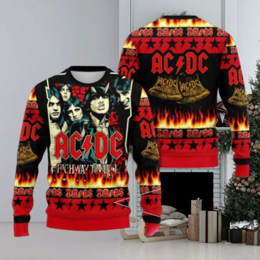 ACDC High Way To Hell Xmas Pattern Knitted Black And Red Ugly Christmas Sweater