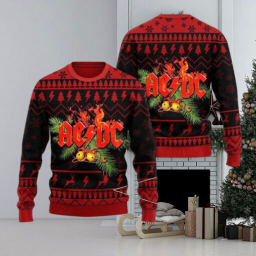 ACDC Holiday Style Knitted Red And Black Christmas Ugly Sweater