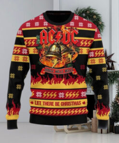 ACDC Jingle Hells Bells Let There Be Christmas With Flames Pattern Knitted 2024 Christmas Ugly Sweater