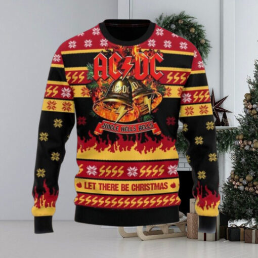 ACDC Jingle Hells Bells Let There Be Christmas With Flames Pattern Knitted 2024 Christmas Ugly Sweater