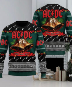 ACDC Jingle Hells Bells With Signature Bells Art Electric Guitar Pattern 2024 Ugly Christmas Sweater