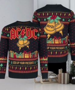 ACDC Lock Up Your Presents Jingle Bells Holiday 2024 Knitted Ugly Christmas Sweater