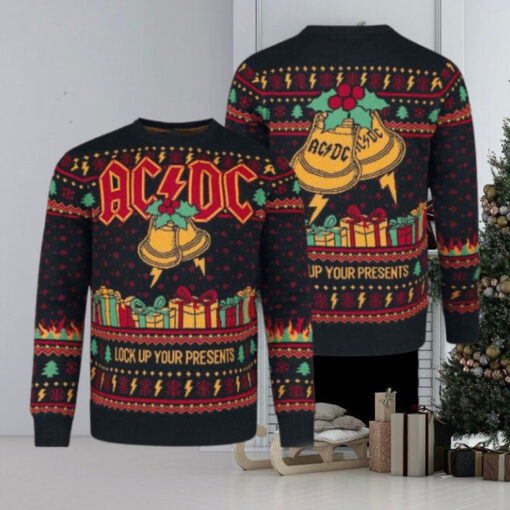 ACDC Lock Up Your Presents Jingle Bells Holiday 2024 Knitted Ugly Christmas Sweater