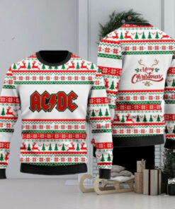 ACDC Merry Christmas Signature Holiday Pattern Knitted White Christmas Ugly Sweater