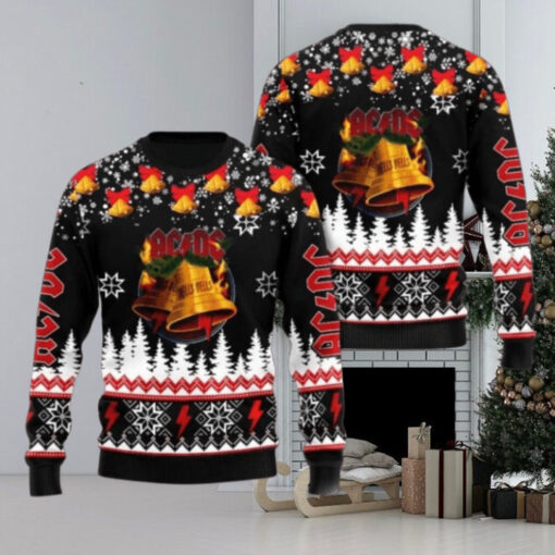 ACDC Signature Hells Bells Snowy Night Pattern Xmas Ugly Sweater