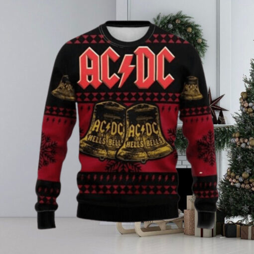 ACDC Signature Hells Bells Xmas 2024 Knitted Red And Black Christmas Ugly Sweater