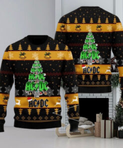 ACDC Signature Logo Christmas Tree Black And Gold Knitted Ugly Christmas Sweater