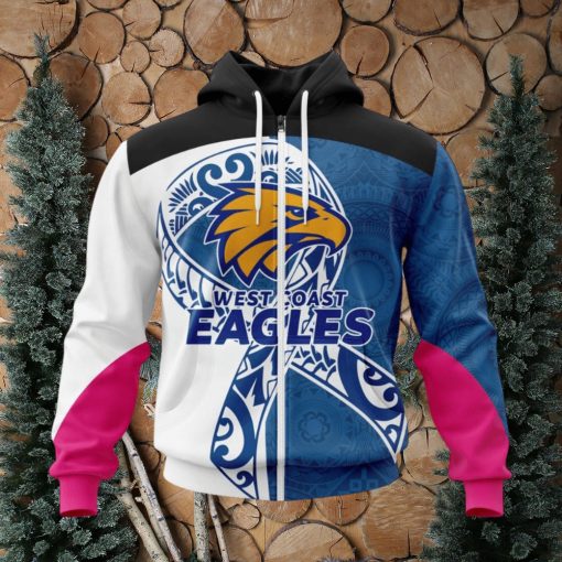 AFL West Coast Eagles Custom Name Number Fight Cancer Zip Up Hoodie