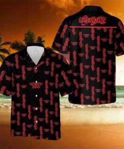 Aerosmith Music Band Logo Hawaiian Shirt Thunder And Guitar Black Red For Fans Gift Holidays