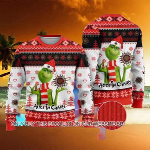 Alice In Chains With The Grinch Santa Hat 2024 Ugly Christmas Sweater