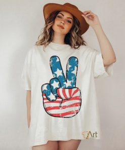 American Flag Peace Sign Hand 4th Of July Patriotic Shirt