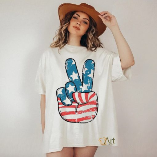 American Flag Peace Sign Hand 4th Of July Patriotic Shirt