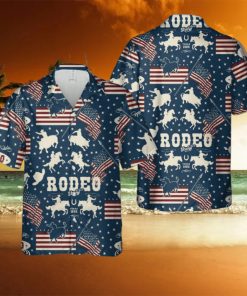 American Rodeo With Cowboys Riding Bulls And Horse Riders USA Flags Hawaiian Shirt