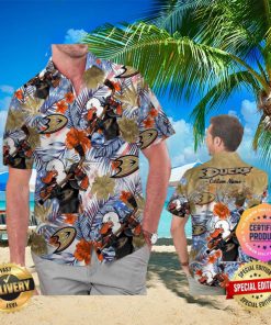 Anaheim Ducks America Flag Tropical Floral Aloha Hawaiian Shirt, Beach Shorts Custom Name For Men Women