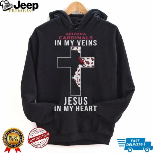 Arizona Cardinals In My Veins Jesus In My Heart Cross Shirt