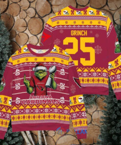 Arizona Cardinals x Grinch Christmas Dr. Seuss How the Grinch Stole Christmas with Super Bowl Trophy Custom Ugly Christmas Sweater