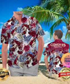 Arizona Coyotes America Flag Tropical Floral Aloha Hawaiian Shirt, Beach Shorts Custom Name For Men Women