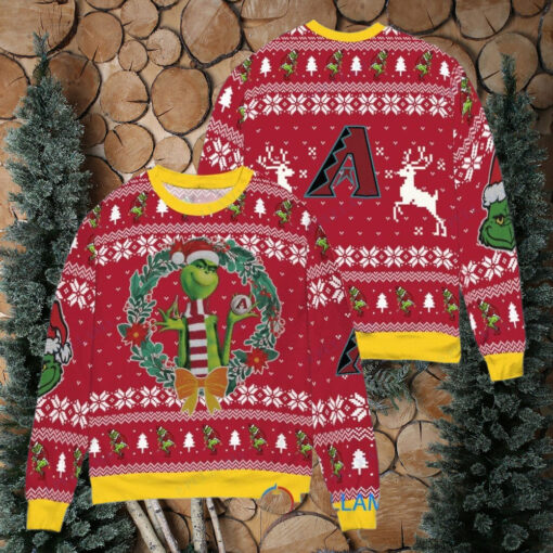 Arizona Diamondbacks x Grinch Dr. Seuss How the Grinch Stole Christmas MLB with World Series Trophy Ugly Christmas Sweater Red