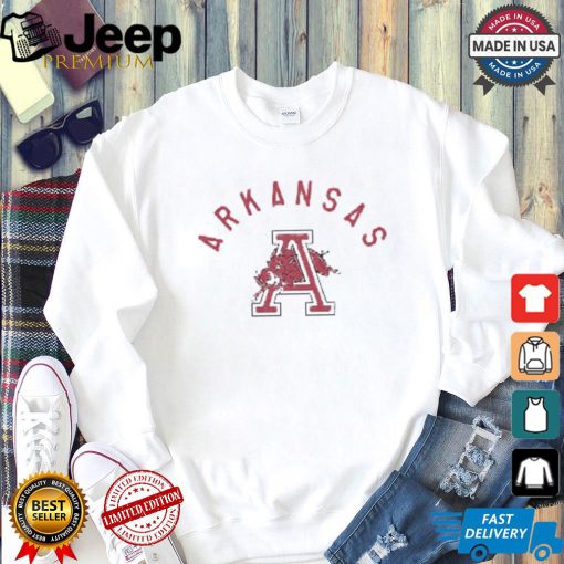 Arkansas Razorbacks Grey Vintage Arch Mascot Short Sleeve Fashion T Shirt