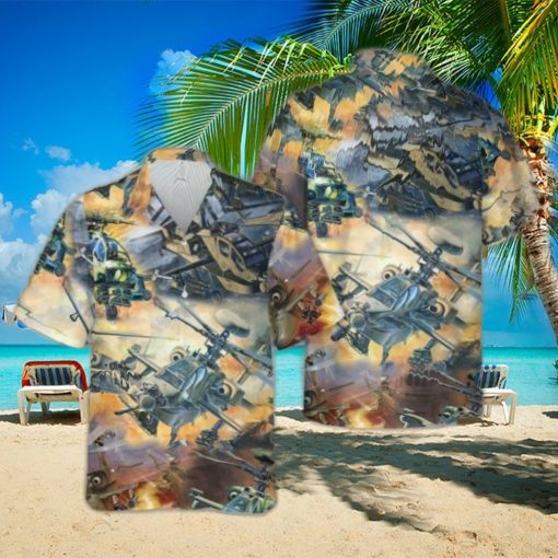 Army Boeing Ah 64 Apache Button Up Hawaiian Shirt