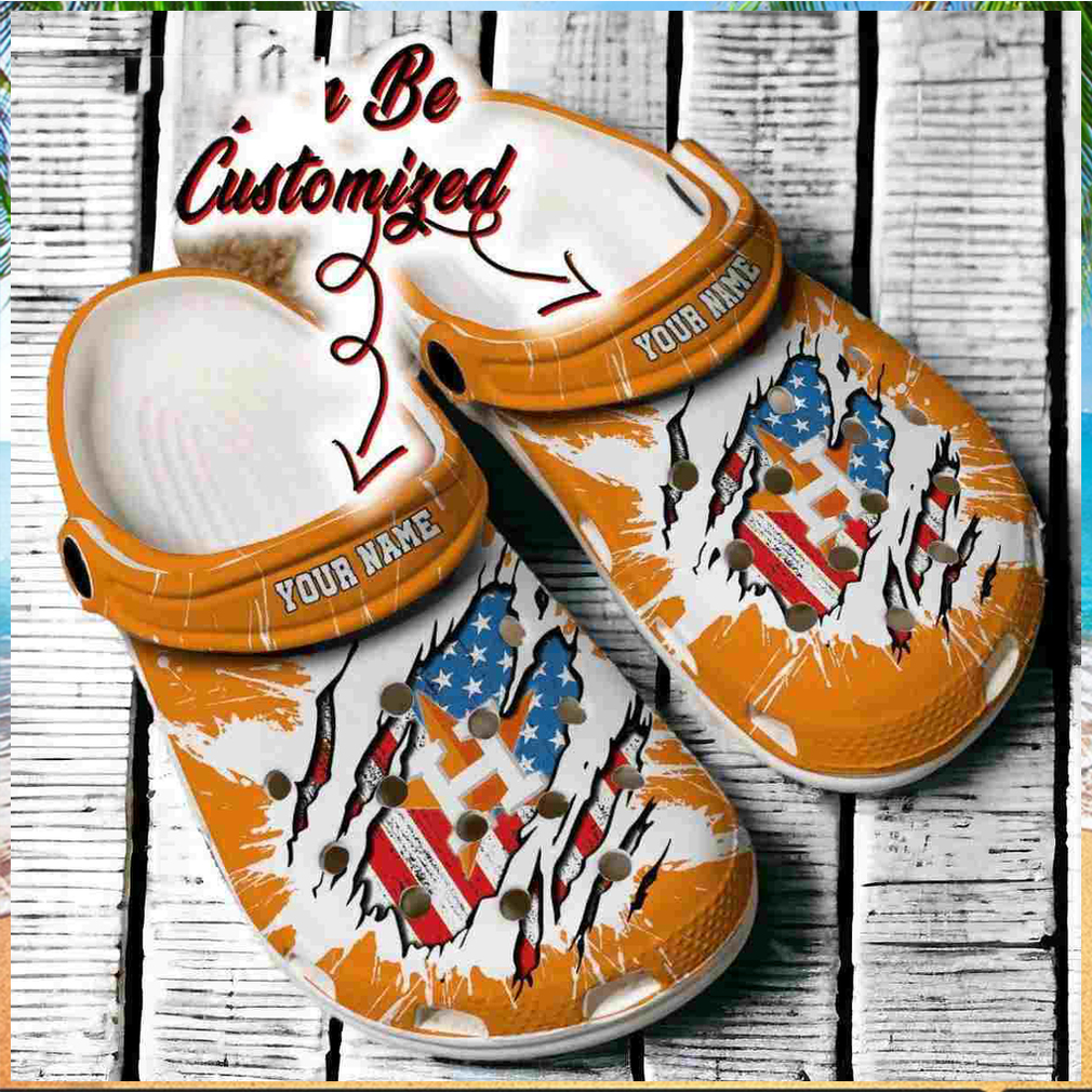 Astros Personalized HAstros Baseball Ripped American Flag Clog Crocs -  teejeep