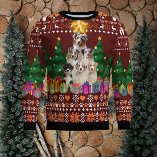 Australian Shepherd Pine Tree Ugly Christmas Sweater