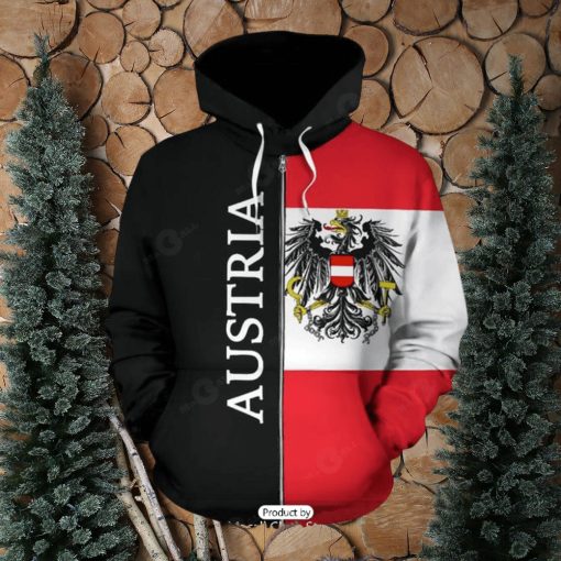 Austria Hoodie Coat Of Arms Flag Half Style Zip Up Hoodie 3D