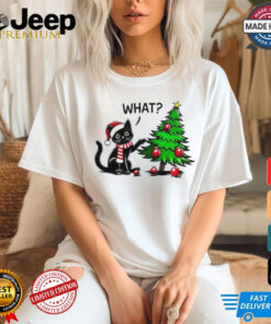 Awesome Black Cat Pushing Christmas Tree Over Cat What Xmas T Shirt