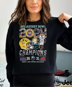 Awesome mascots lsu tigers and wisconsin badgers reliaquest bowl 2024 champions helmet shirt