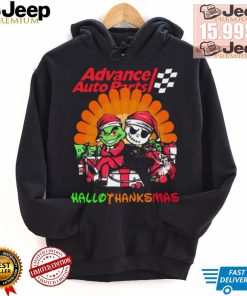 Baby Grinch and Jack Skellington Advance Auto Parts logo Hallothanksmas 2024 shirt