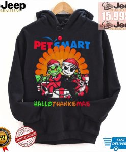 Baby Grinch and Jack Skellington PetSmart logo Hallothanksmas 2024 shirt