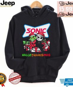 Baby Grinch and Jack Skellington Sonic logo Hallothanksmas 2024 shirt