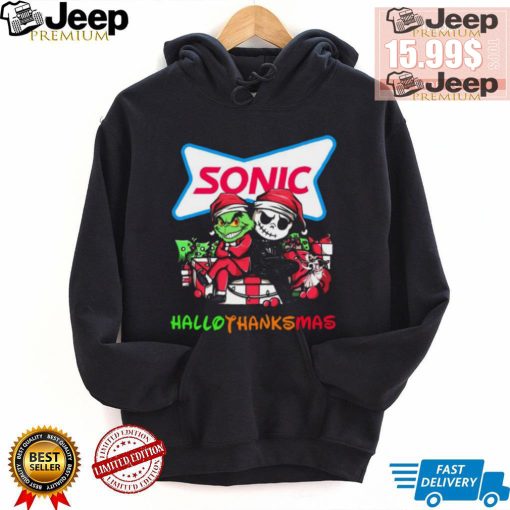 Baby Grinch and Jack Skellington Sonic logo Hallothanksmas 2024 shirt