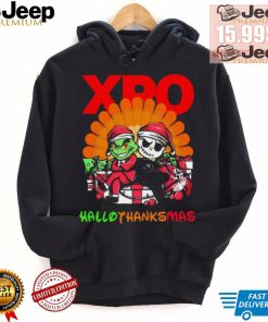 Baby Grinch and Jack Skellington XPO logo Hallothanksmas 2024 shirt