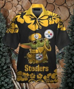 Baby Yoda Button Up Pittsburg Steelers Tropical Hawaiian Shirt