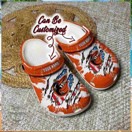 Baltimore Orioles Crocs Baseball Ripped American Flag Clog Shoes Gift