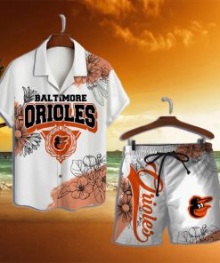 Baltimore Orioles Team Logo Pattern White Background Hawaiian Shirt & Short